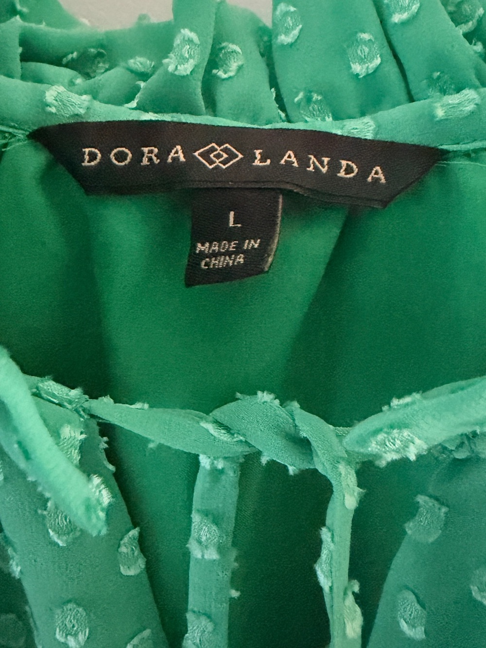 Dora Landa Green Textured Dot Chiffon Blouse